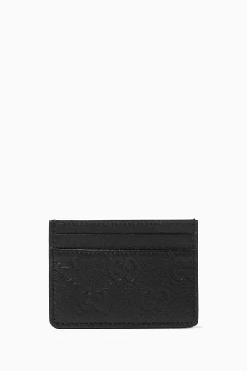 GG Emblem Card Case in Grainy Leather