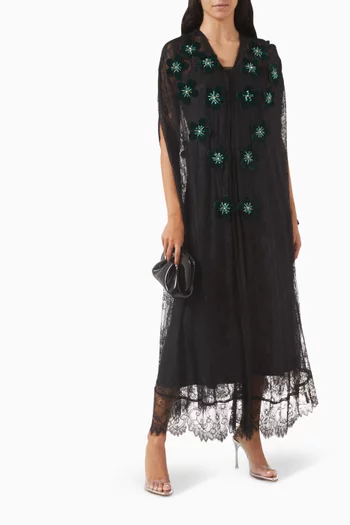 عباية مطرزة برقعات زهور دانتيل