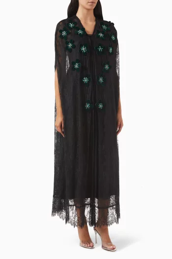 عباية مطرزة برقعات زهور دانتيل