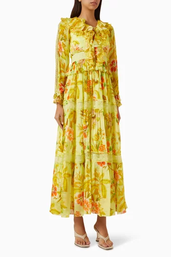 فستان طويل بكشكش