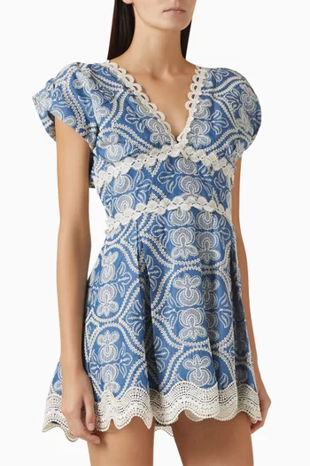 Cassandra Embroidered Mini Dress in Denim