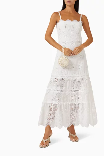 Selma Pearls Maxi Dress in Cotton-eyelet