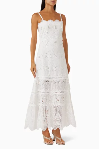 Selma Pearls Maxi Dress in Cotton-eyelet