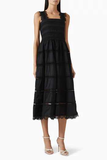 Kate Embroidered Midi Dress in Cotton
