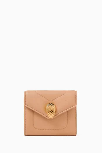Serpenti Cabochon Compact Tri-fold Wallet in Leather