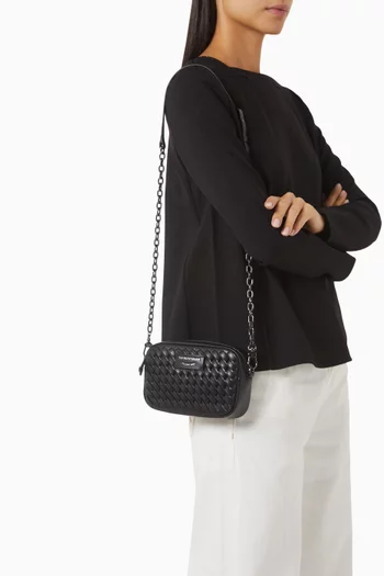 حقيبة كروس كاميرا جلد منسوج