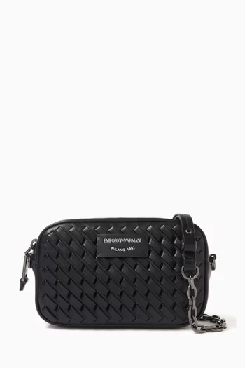 حقيبة كروس كاميرا جلد منسوج