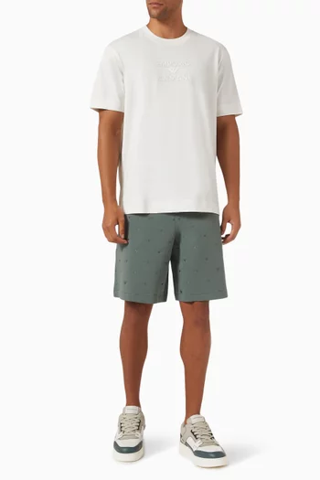 All-over Micro Eagle Embroidery Shorts in Double Jersey