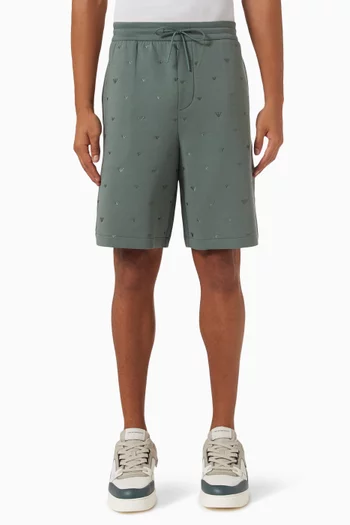 All-over Micro Eagle Embroidery Shorts in Double Jersey