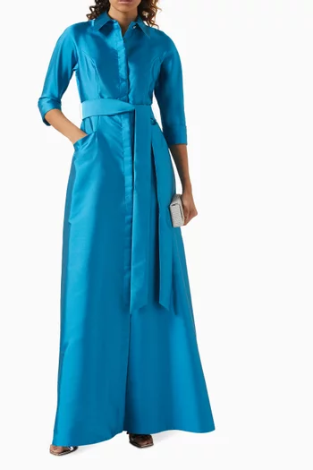 Belted Gown in Mikado Twill