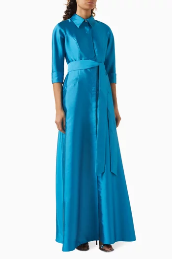 Belted Gown in Mikado Twill