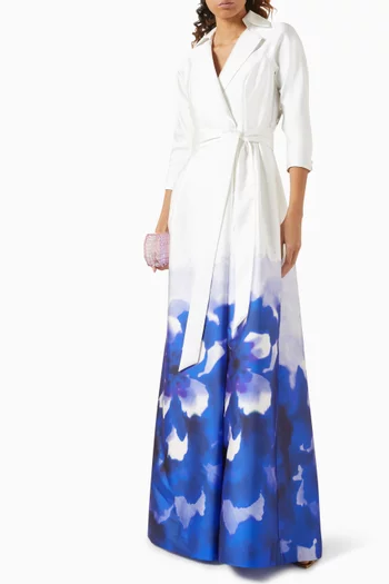 Watercolour Belted Gown in Mikado