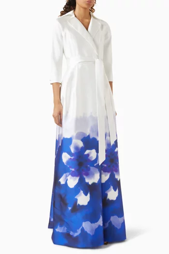 Watercolour Belted Gown in Mikado