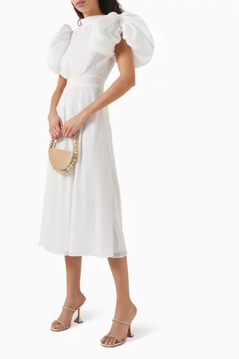 Puff-sleeve Midi Dress in Crepe