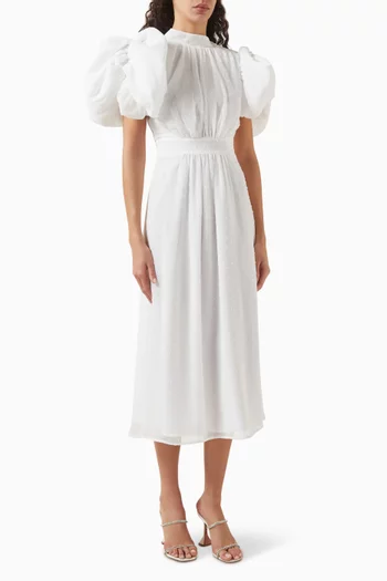Puff-sleeve Midi Dress in Crepe