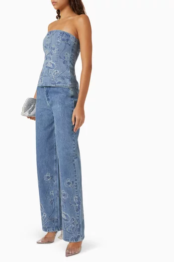 Rhinestone-embellished Top in Denim