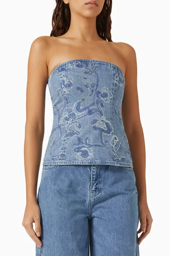 Rhinestone-embellished Top in Denim