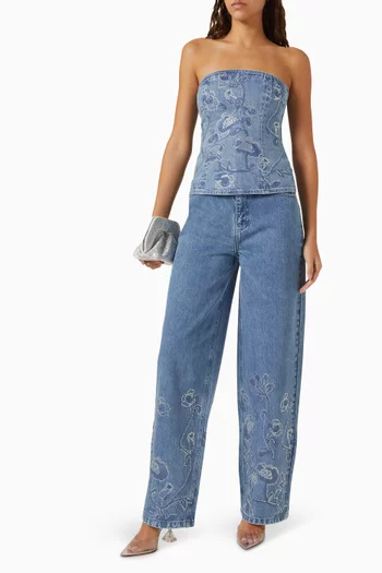 Rhinestone-embellished Wide-leg Jeans in Denim