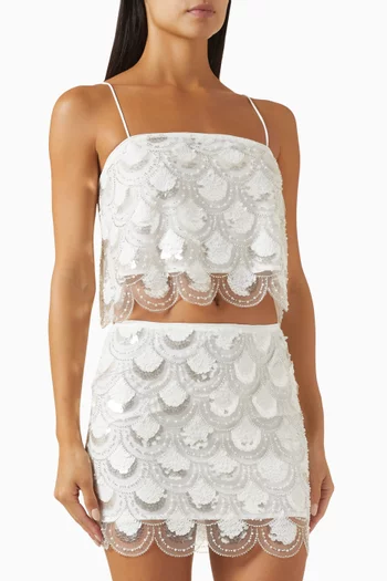 Scalloped Sequin-embellished Crop Top