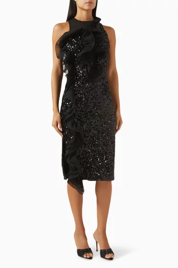 Ruffled Sequin-embellished Midi Dress