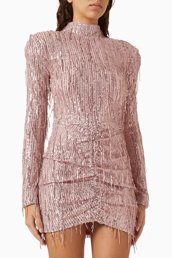 Sequin Fringe Mini Dress in Recycled Polyester Blend