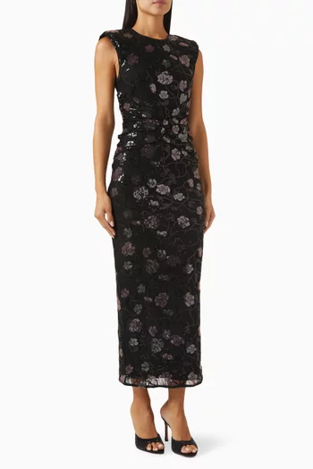 Floral Sequin-embellished Midi Dress in Lace