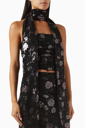 Draped Floral Sequin-embellished Top in Lace