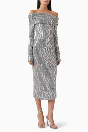 Stretch Sequin-embellished Midi Dress