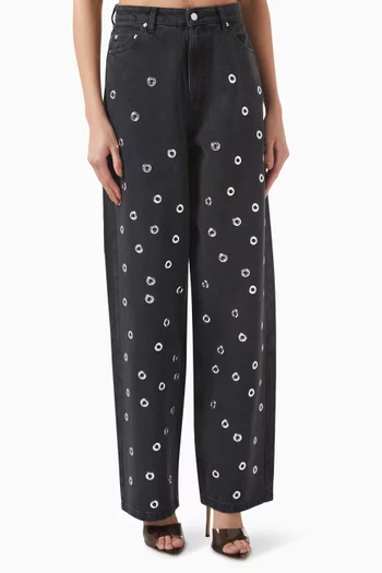 Studded High-rise Jeans in Denim