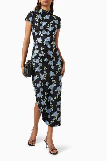 Asymmetric Floral Dress in Mesh