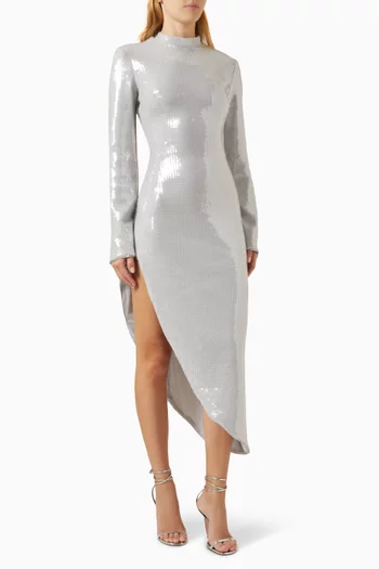 Sequin-embellished Slit Dress