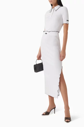 Ribbed Midi Skirt in Stretch-cotton