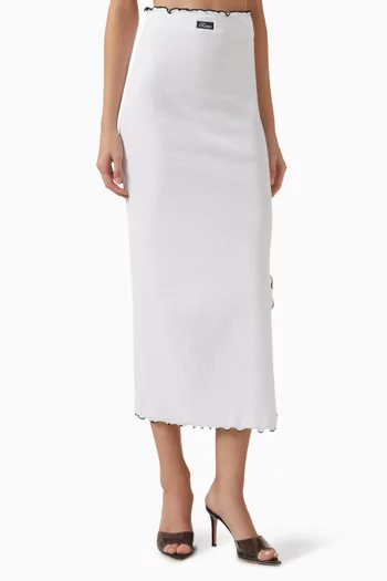 Ribbed Midi Skirt in Stretch-cotton