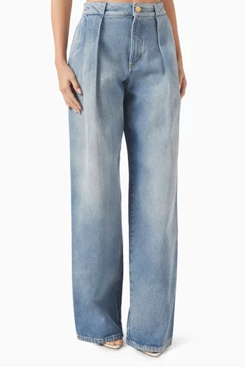 High-waisted Pleated Jeans in Denim