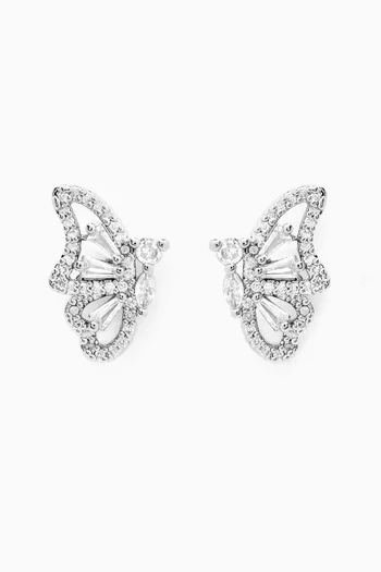 Mixed Butterfly CZ Earrings in Rhodium-plated Brass