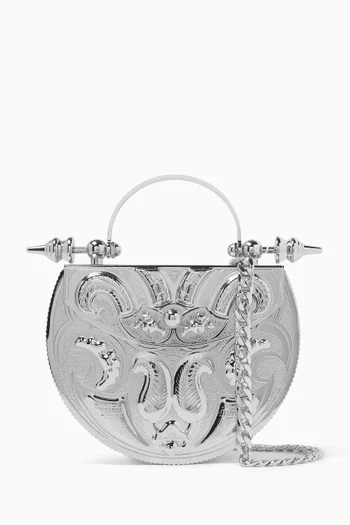 Oval Minaudiere Top-handle Bag in Palladium-plated Brass