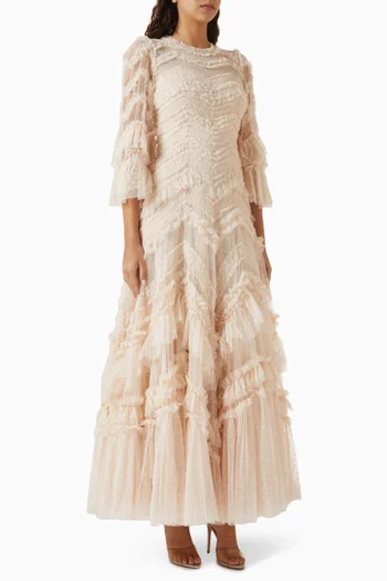 Elia Long Ruffle Gown in Tulle