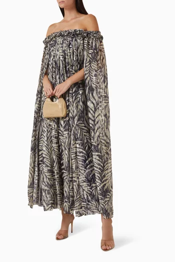 Feather Cape Gown in Metallic Lurex