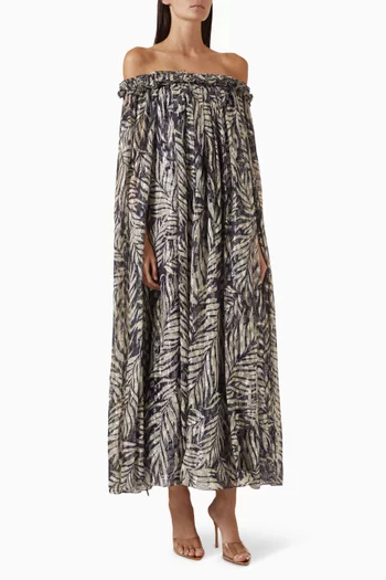 Feather Cape Gown in Metallic Lurex