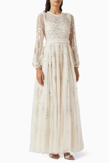 Posy Embroidered Gown in Tulle