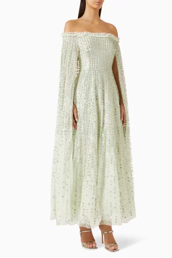 Raindrop Sequin-embellishment Cape Dress in Tulle