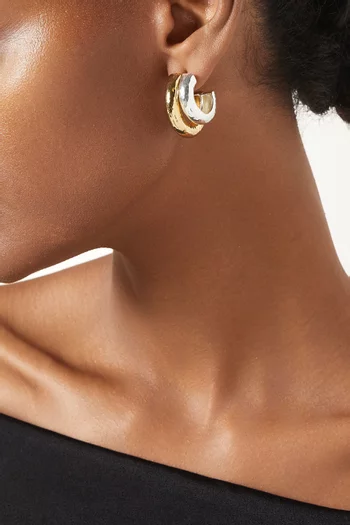 Double Hoop Earrings in 22kt Gold & Silver-plated Brass