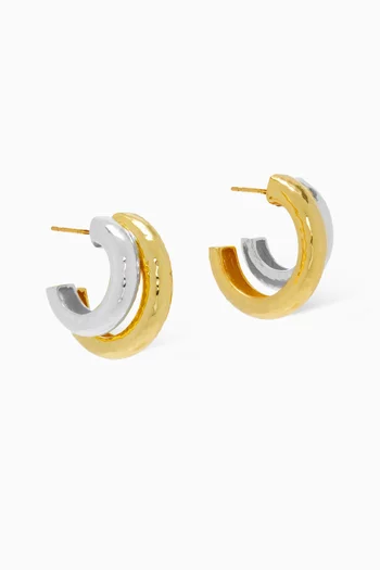 Double Hoop Earrings in 22kt Gold & Silver-plated Brass