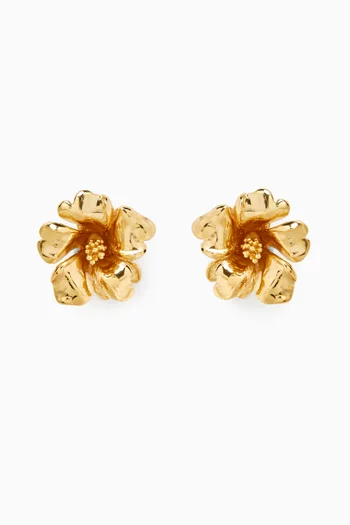 Hibiscus Clip Earrings in 22kt Gold-plated Brass