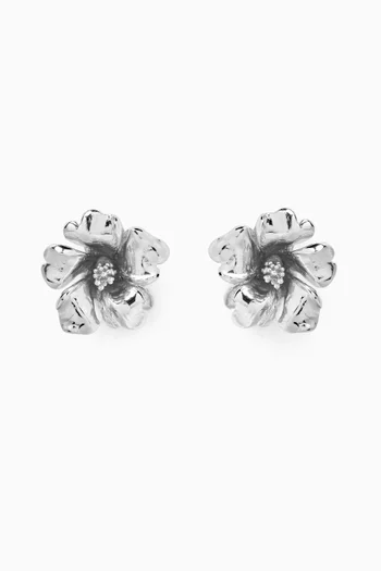 Hibiscus Clip Earrings in Silver-plated Brass