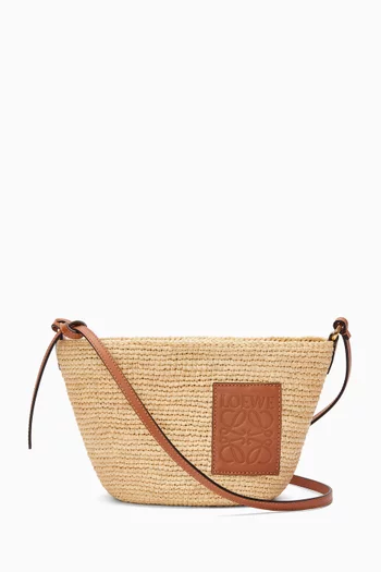 Slit Pochette Shoulder Bag in Raffia & Calfskin