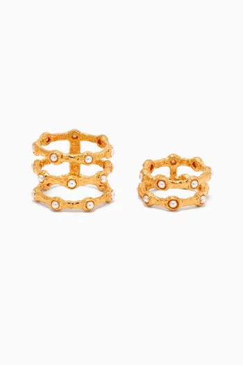Set of Two Wave Rings in 18kt Gold-plated Brass