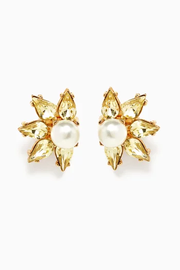 Floral Crystal Earrings in Gold-plated Brass