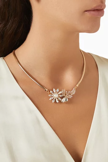 Big Daisy Crystal Necklace in Gold-plated Brass