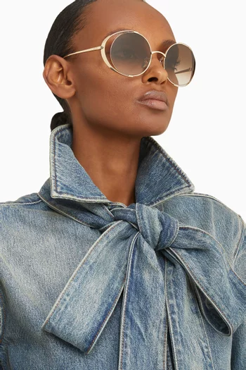 نظارة شمسية بشعار الماركة وإطار مستدير معدن